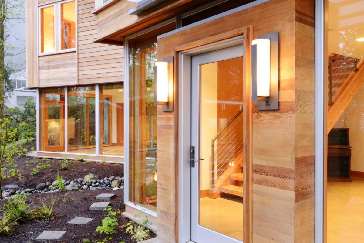 Glass windows and doors of modern house