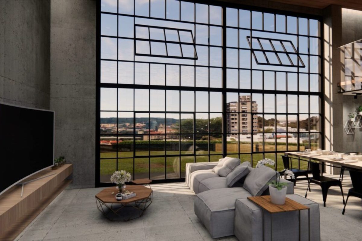 3d rendering. Interior house modern open living space with kitchen.Loft style Duplex apartment residence.Home decoration luxury  interior design.