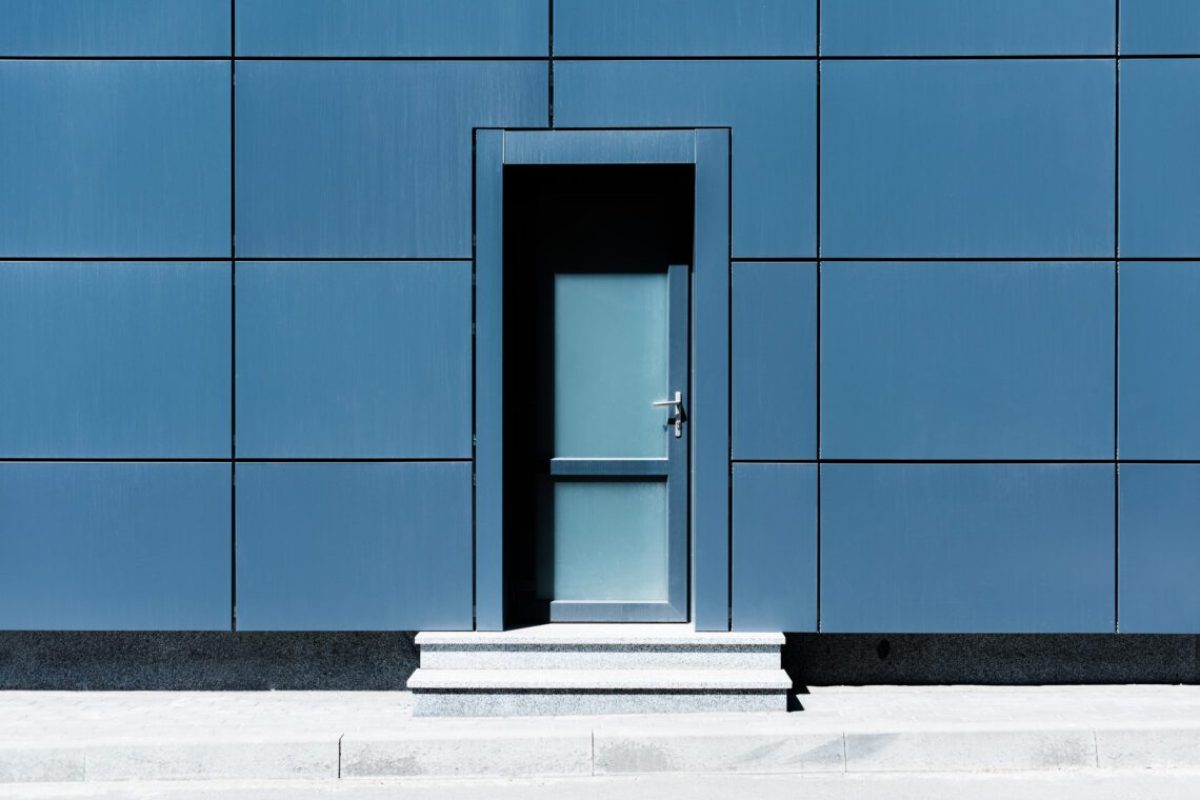 Entrance door in modern glass building