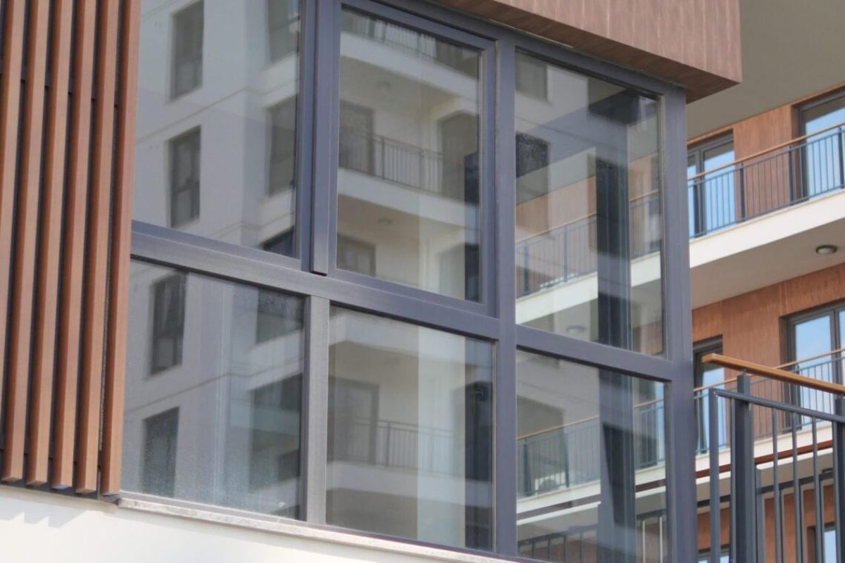 Modern office building with tinted windows. Urban architecture. High quality photo