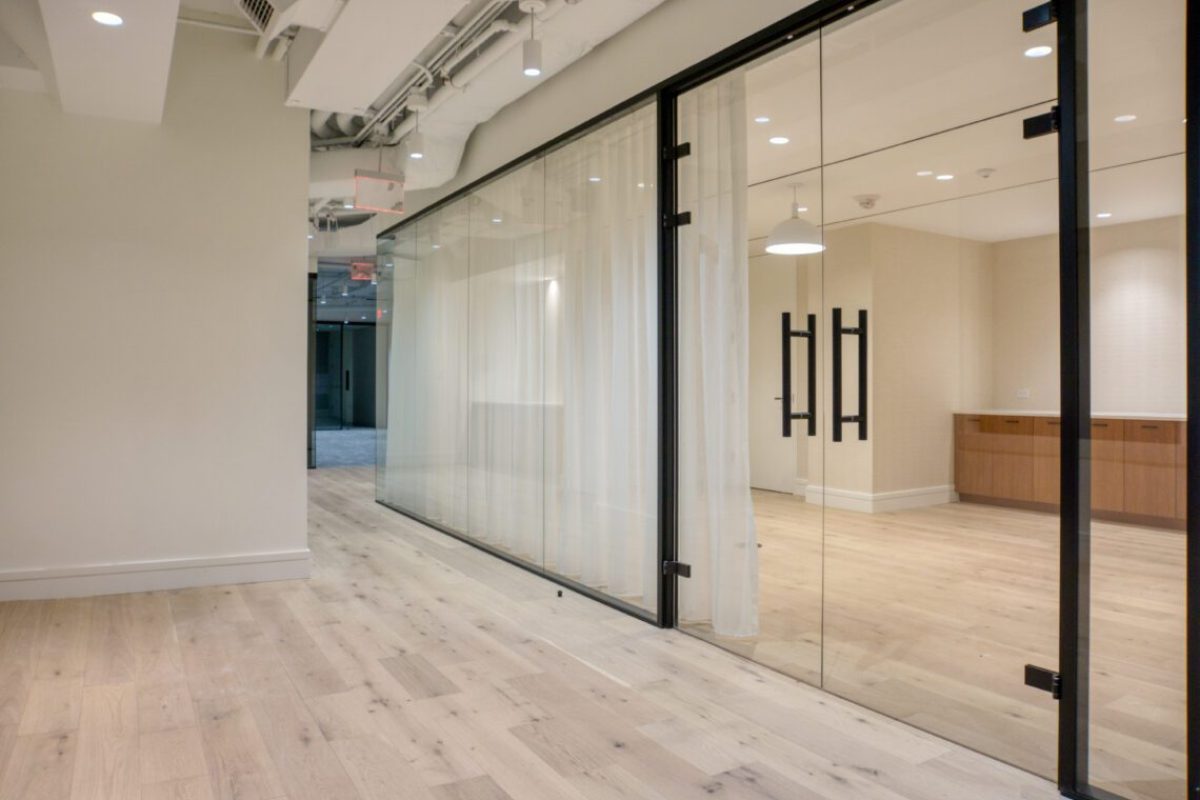 A view inside an empty hallway in a modern building